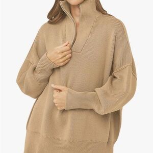 Amazon Tan Cowl Neck Sweater with Oversized Fit